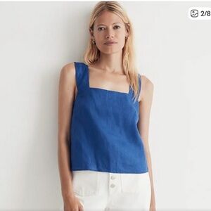 Maxwell Linen Crossback Blue Sleeveless Women's Top